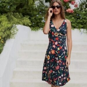 Boden Willa Jersey Dress Navy Floral Print V neck Wrap Style Upper Size 12